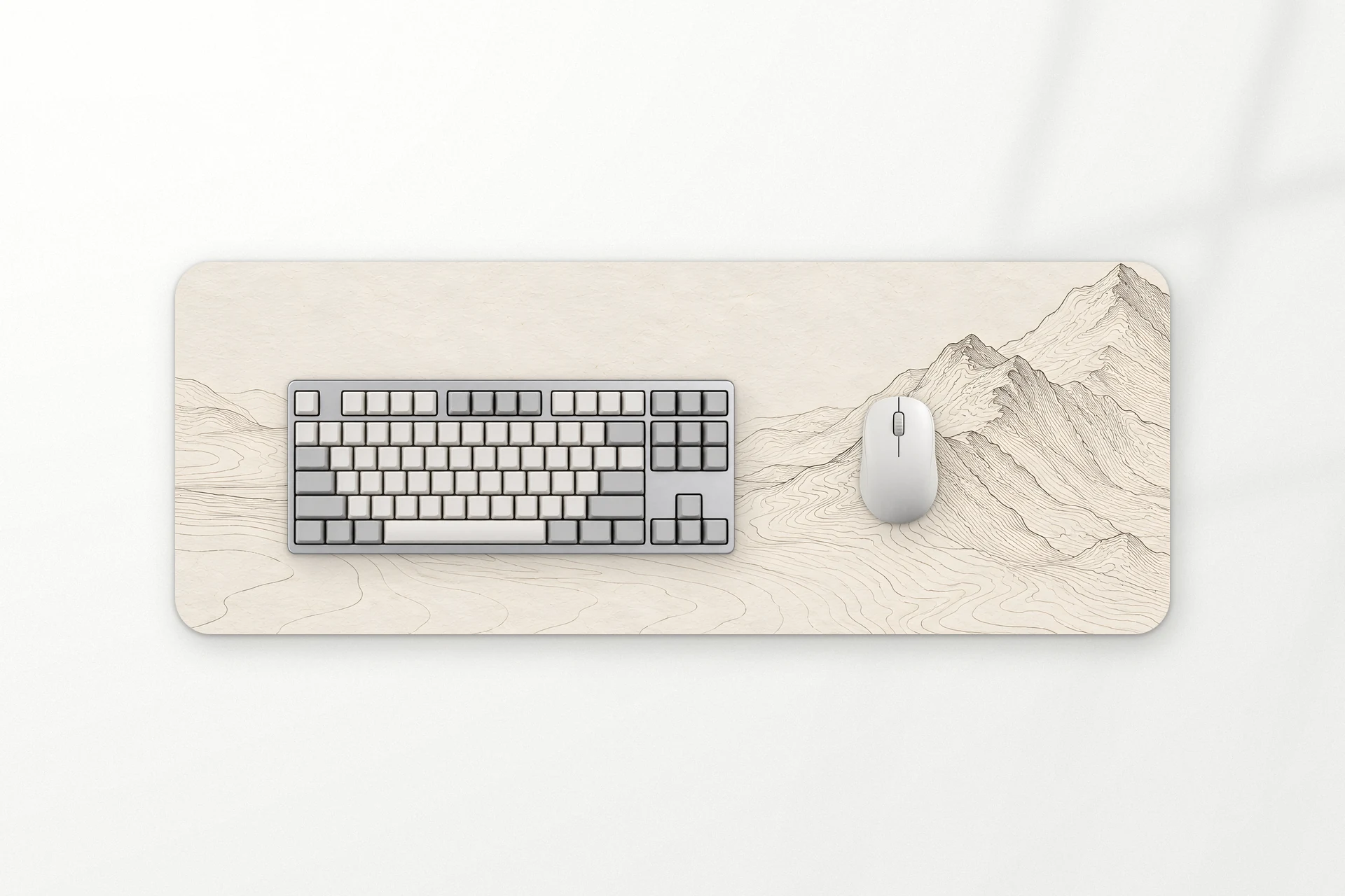 Contour desk mat, mountains in fine topographic lines, 80 x 30 cm