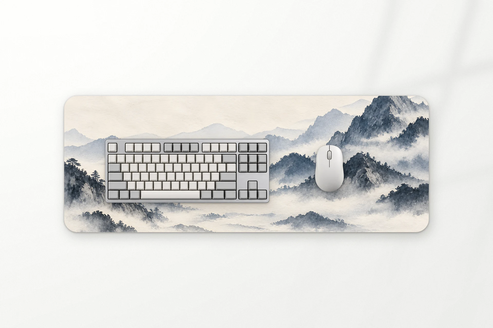 Ridge desk mat, ink mountains in morning mist, 80 x 30 cm